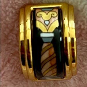 HERMES Emille Earring Gold Plated Cloisonne Black / gold clip on earrings